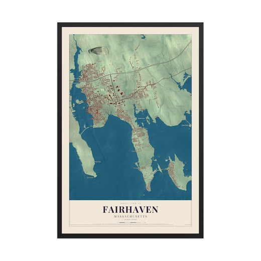 Map of Fairhaven, Massachusetts, 12 x 18 inch print in a black wood frame