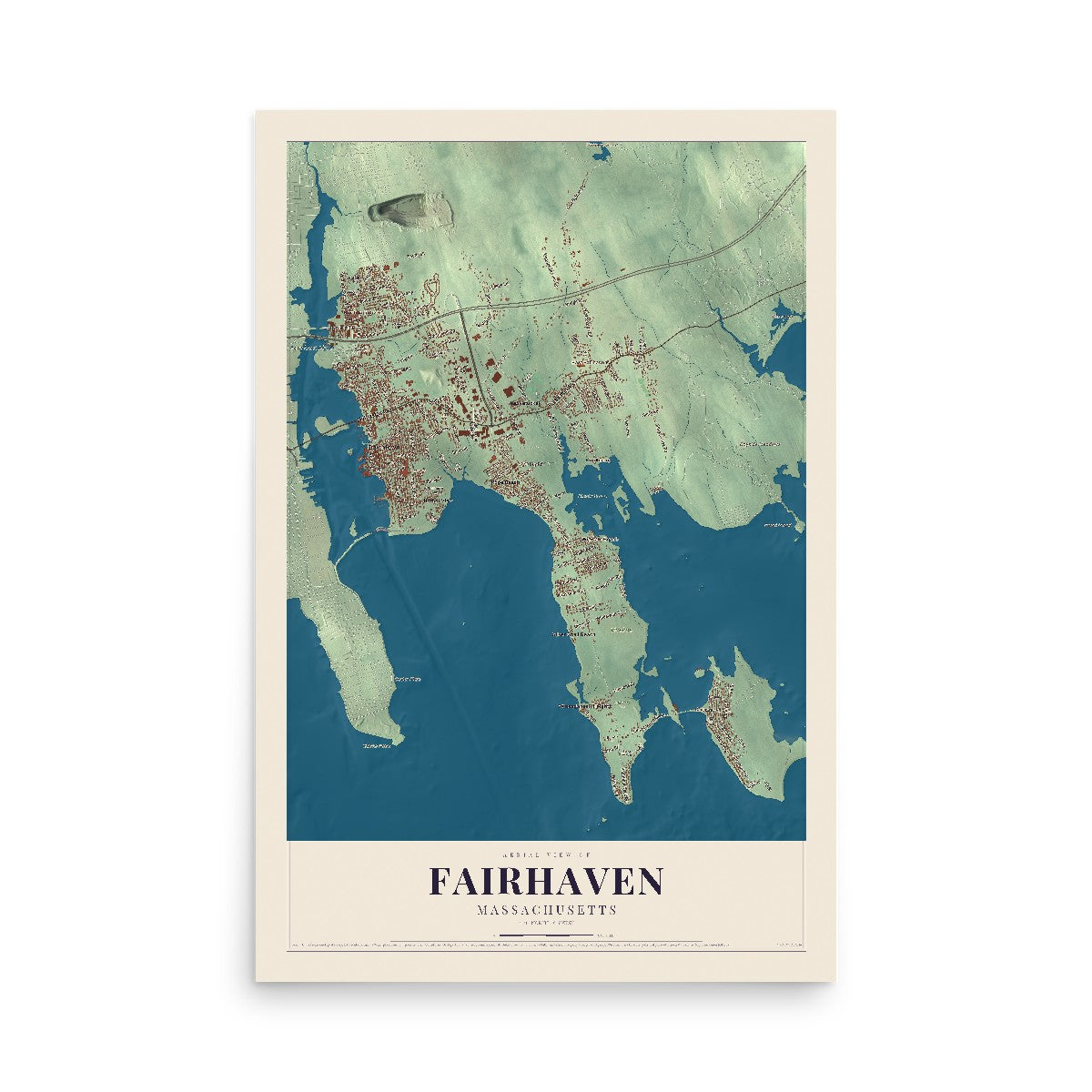 Map of Fairhaven, Massachusetts, 12 x 18 inch unframed archival matte print