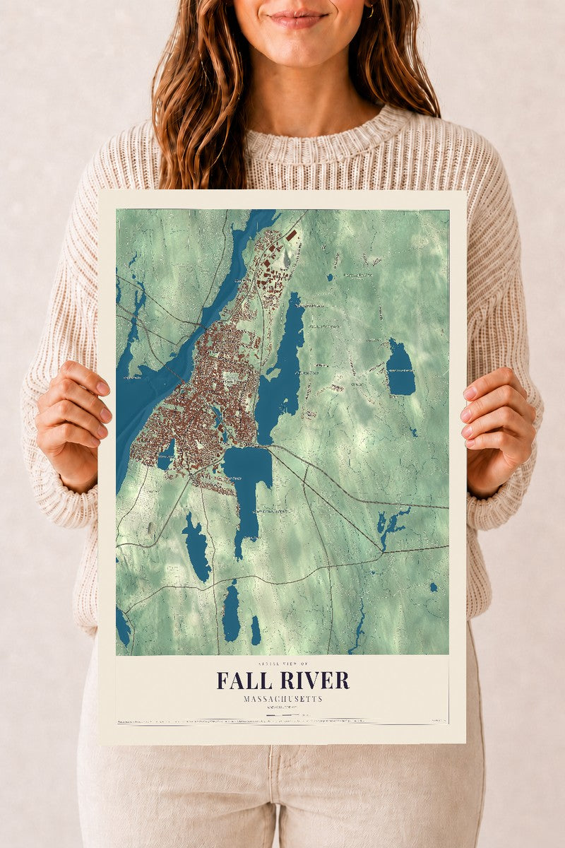 Fall River, Massachusetts map print - 12 x 18 archival matte print