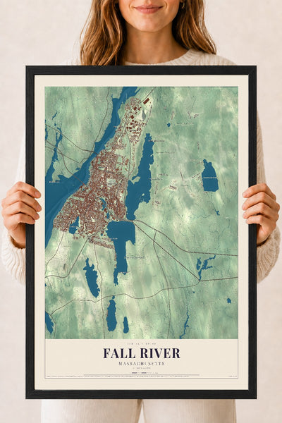 Fall River, Massachusetts map print - 18 x 24 black Ayous wood frame
