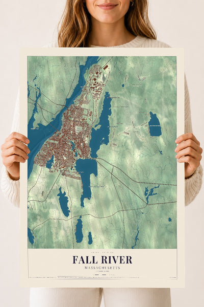Fall River, Massachusetts map print - 18 x 24 archival matte print