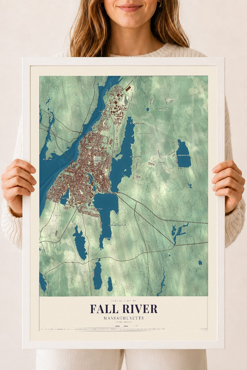 Fall River, Massachusetts map print - 18 x 24 white Ayous wood frame