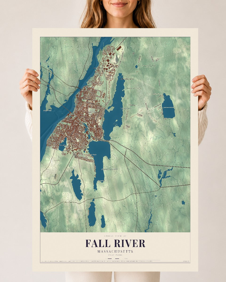 Fall River, Massachusetts map print - 24 x 36 archival matte print