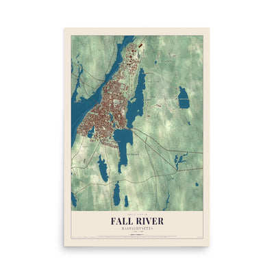 Map of Fall River, Massachusetts, 12 x 18 inch unframed archival matte print