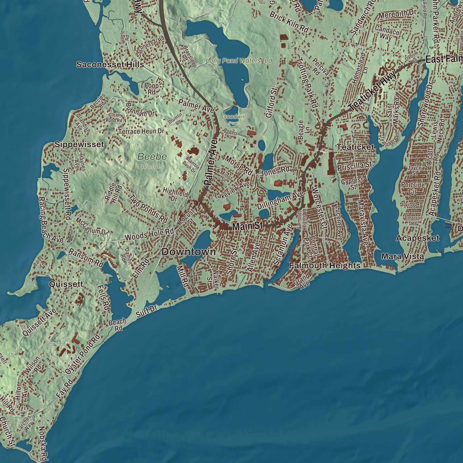 Street and neighborhood detail from the Falmouth, Massachusetts map
