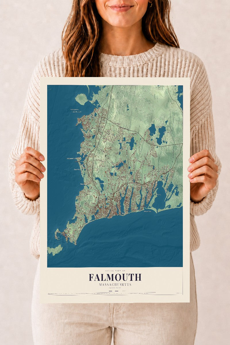 Falmouth, Massachusetts map print - 12 x 18 archival matte print