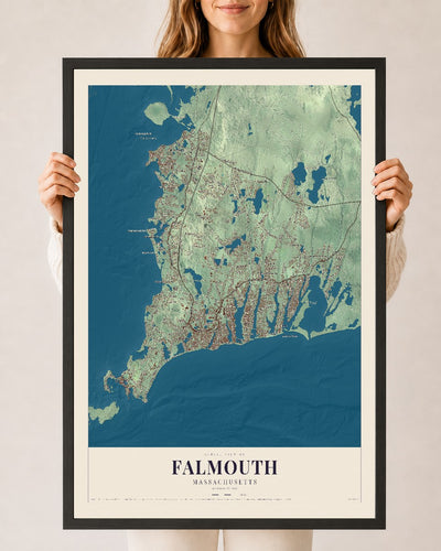 Falmouth, Massachusetts map print - 24 x 36 black Ayous wood frame