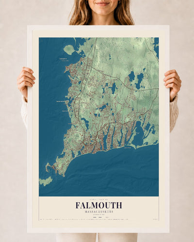 Falmouth, Massachusetts map print - 24 x 36 white Ayous wood frame