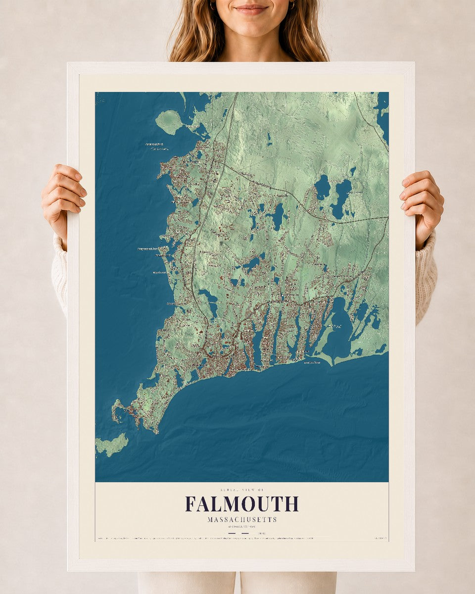 Falmouth, Massachusetts map print - 24 x 36 white Ayous wood frame