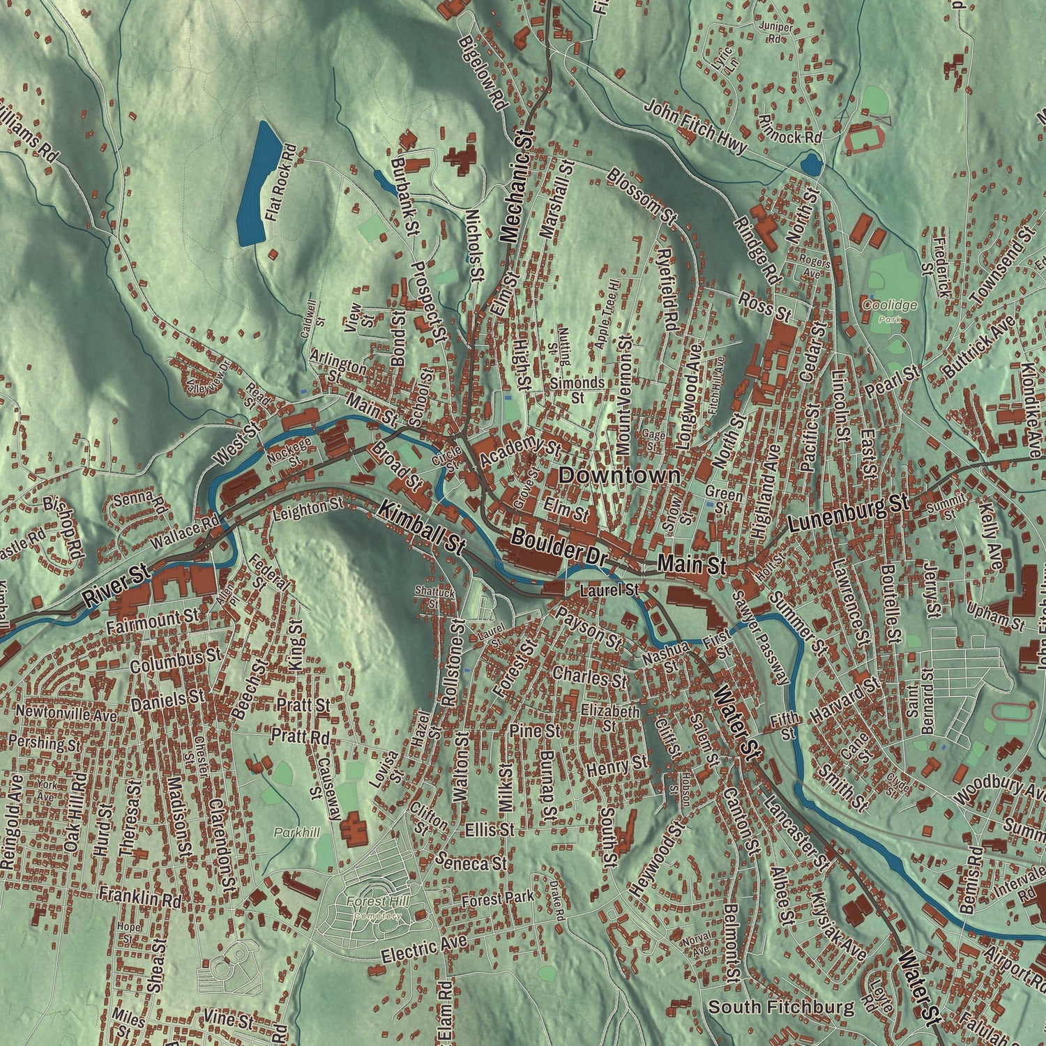 Street and neighborhood detail from the Fitchburg, Massachusetts map