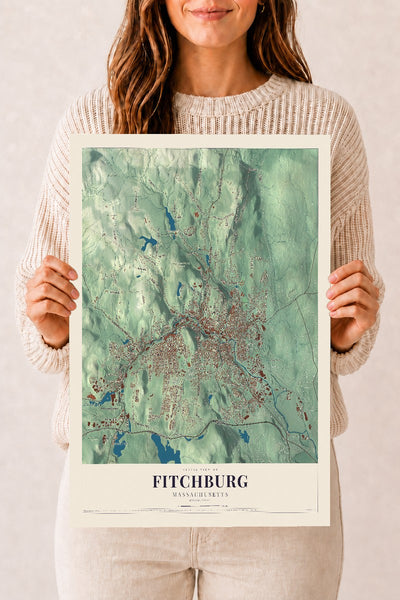 Fitchburg, Massachusetts map print - 12 x 18 archival matte print