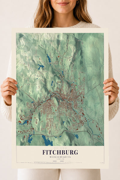 Fitchburg, Massachusetts map print - 18 x 24 archival matte print