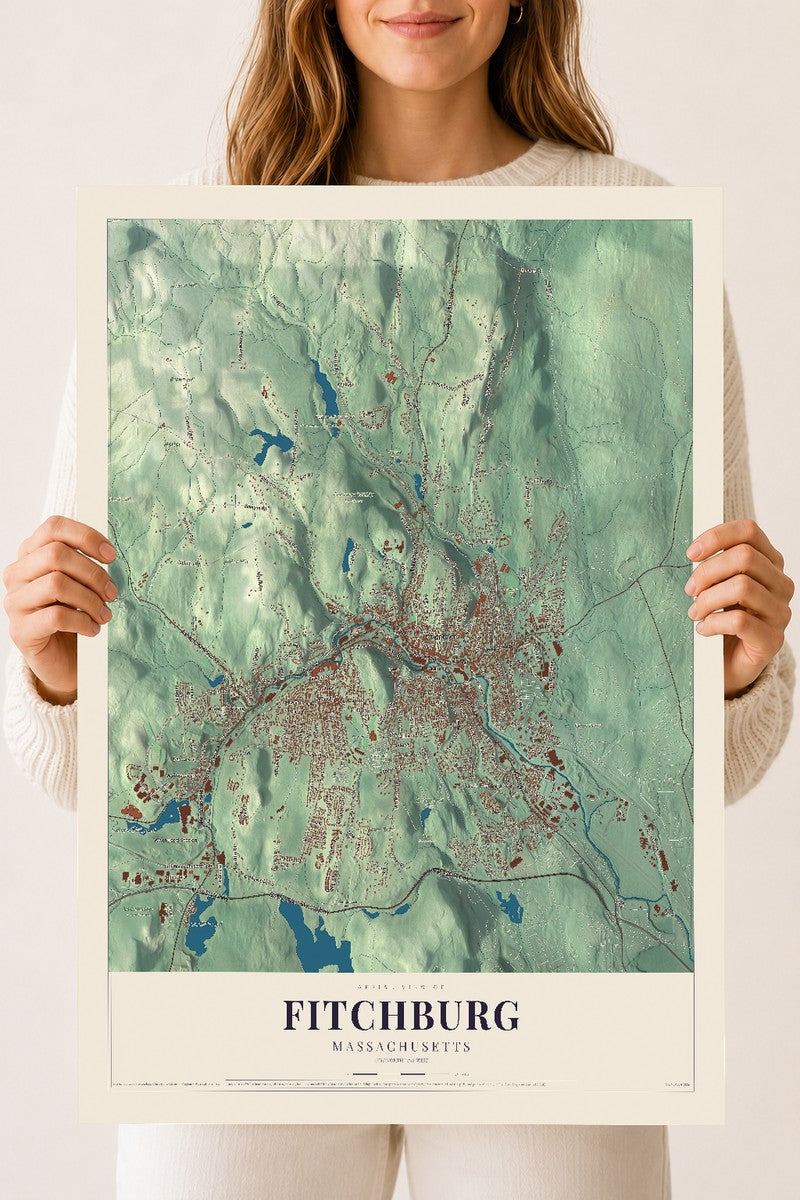 Fitchburg, Massachusetts map print - 18 x 24 archival matte print