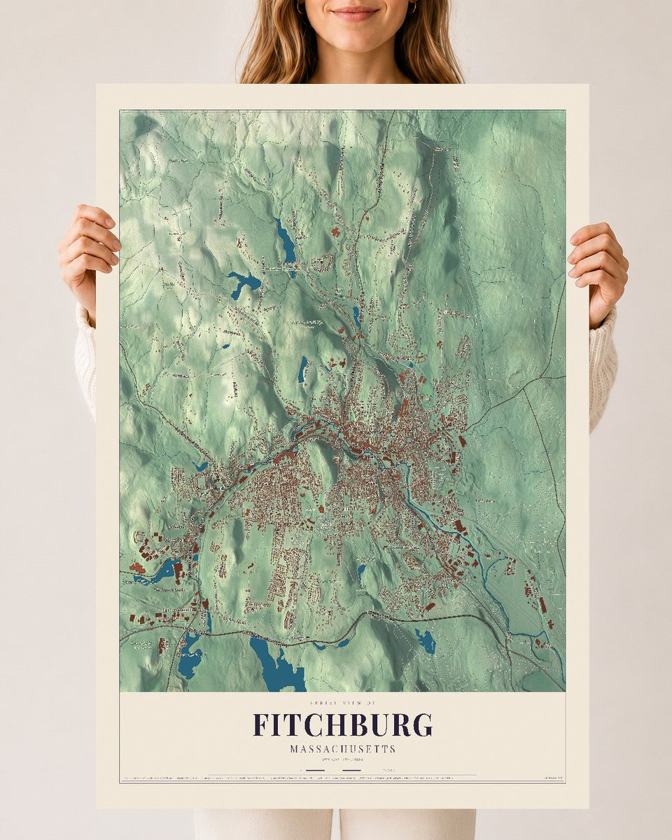 Fitchburg, Massachusetts map print - 24 x 36 archival matte print