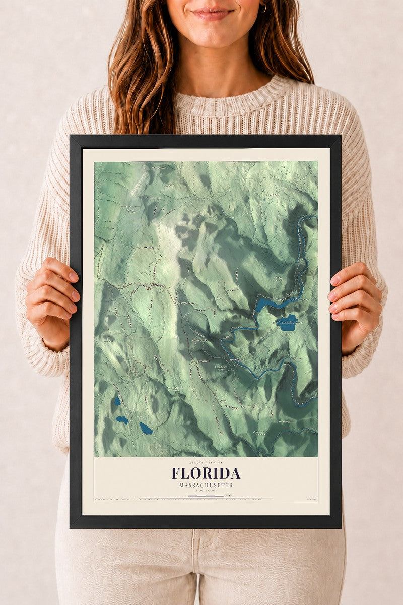Florida, Massachusetts map print - 12 x 18 black Ayous wood frame