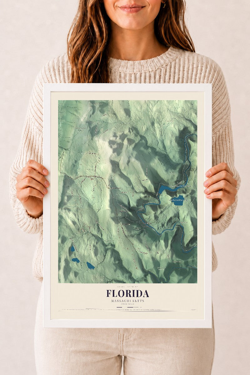 Florida, Massachusetts map print - 12 x 18 white Ayous wood frame