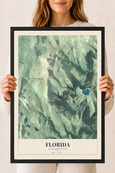 Florida, Massachusetts map print - 18 x 24 black Ayous wood frame