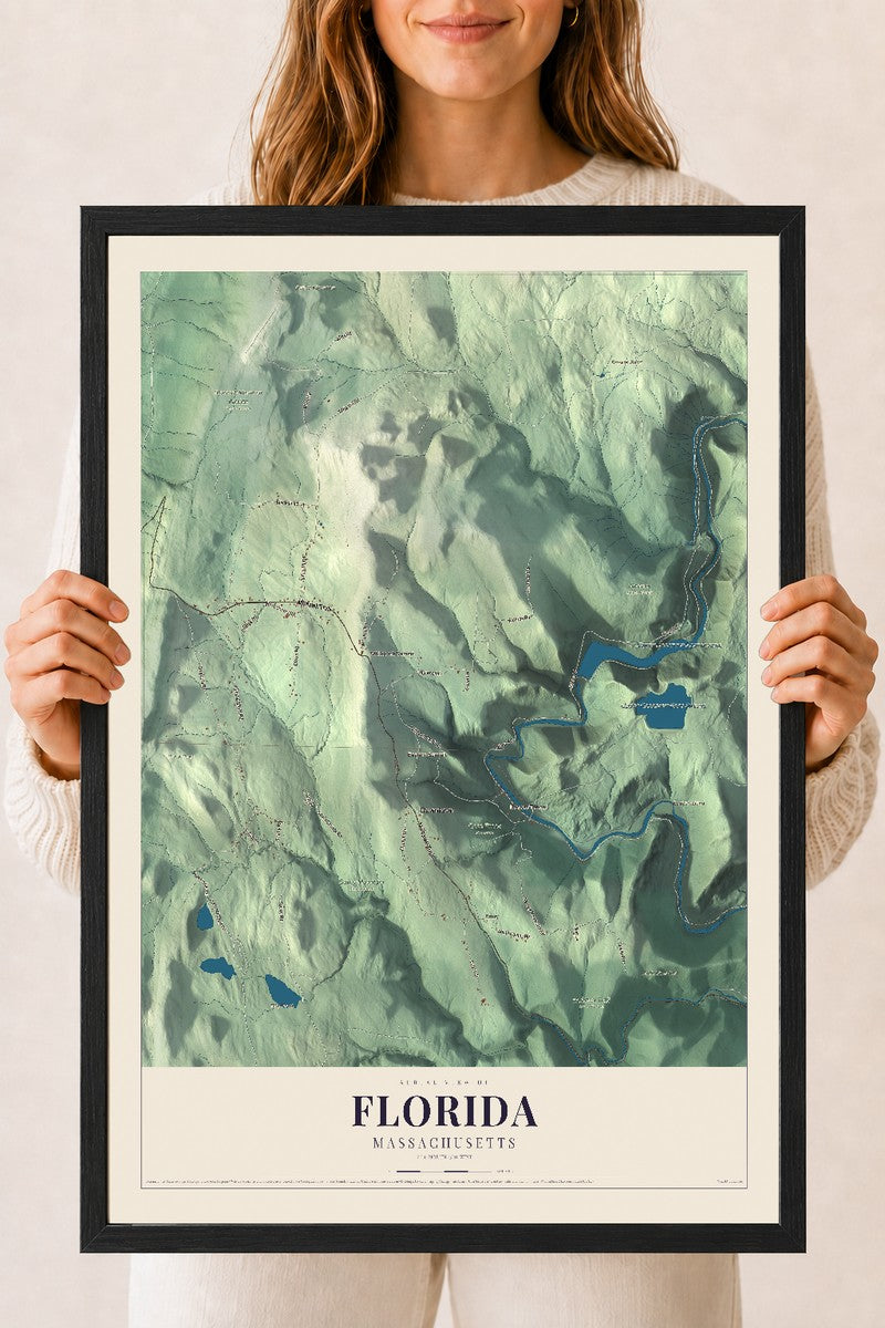 Florida, Massachusetts map print - 18 x 24 black Ayous wood frame