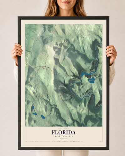 Florida, Massachusetts map print - 24 x 36 black Ayous wood frame