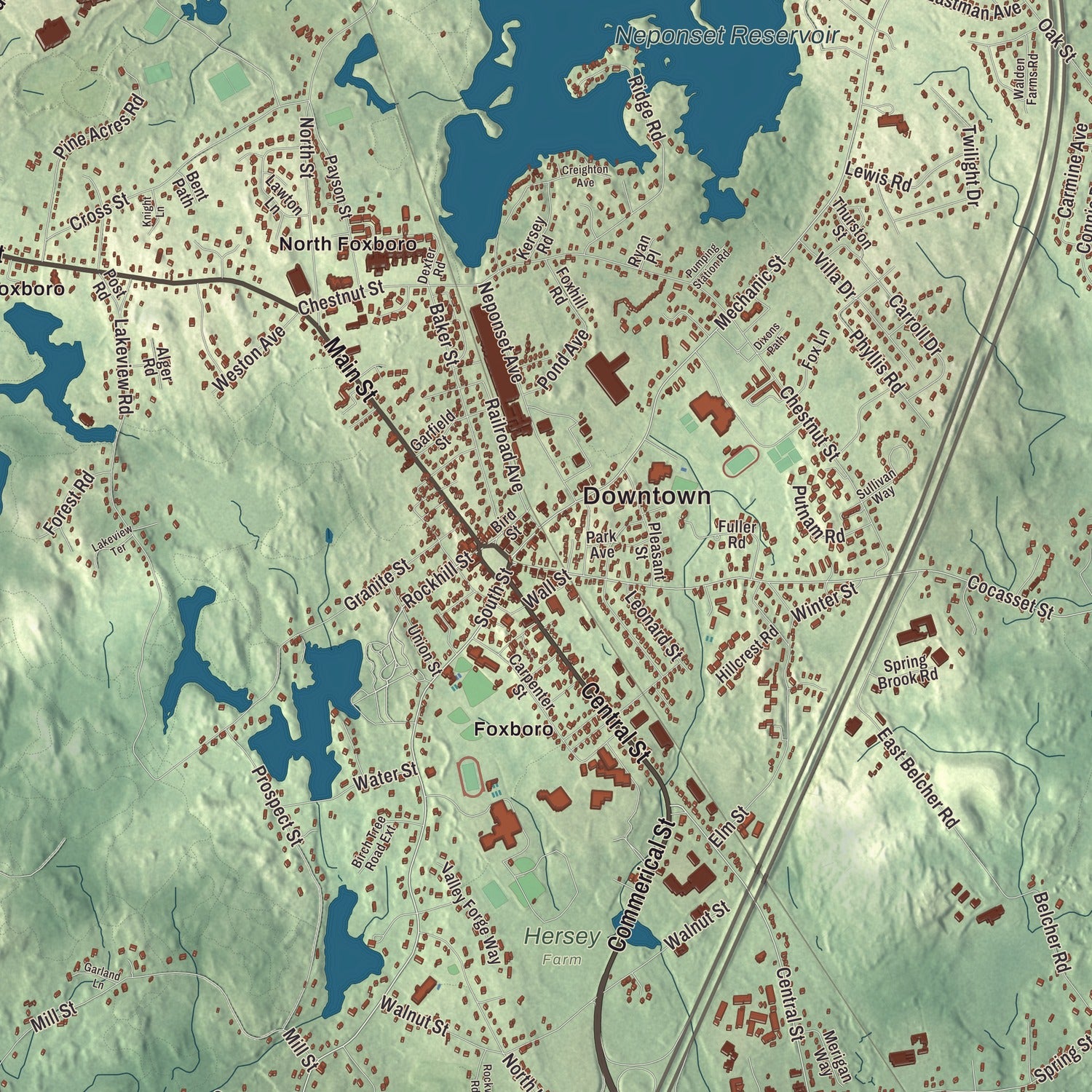 Street and neighborhood detail from the Foxborough, Massachusetts map