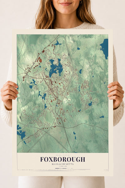 Foxborough, Massachusetts map print - 18 x 24 archival matte print