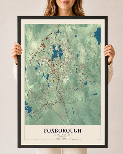 Foxborough, Massachusetts map print - 24 x 36 black Ayous wood frame
