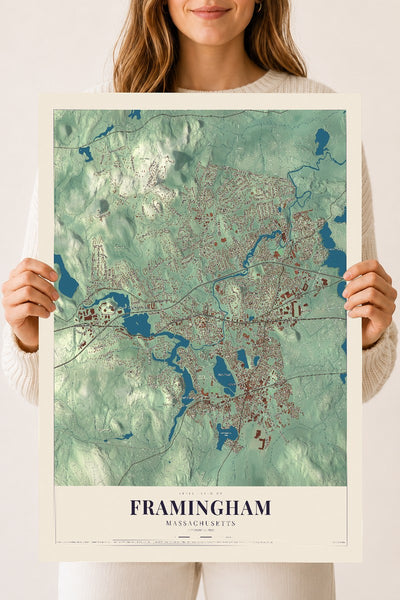 Framingham, Massachusetts map print - 18 x 24 archival matte print