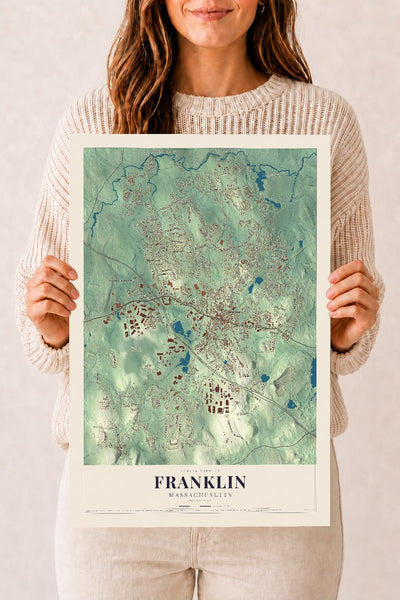 Franklin, Massachusetts map print - 12 x 18 archival matte print