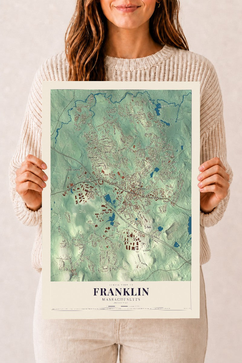 Franklin, Massachusetts map print - 12 x 18 archival matte print