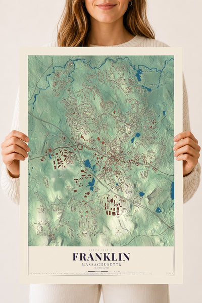 Franklin, Massachusetts map print - 18 x 24 archival matte print