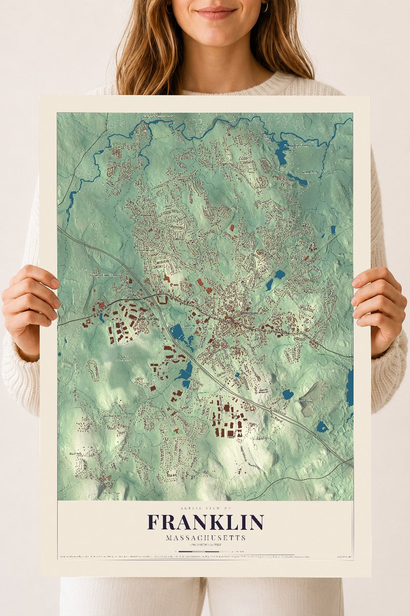 Franklin, Massachusetts map print - 18 x 24 archival matte print