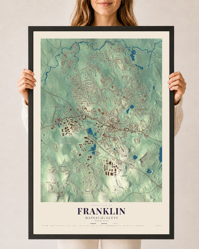 Franklin, Massachusetts map print - 24 x 36 black Ayous wood frame