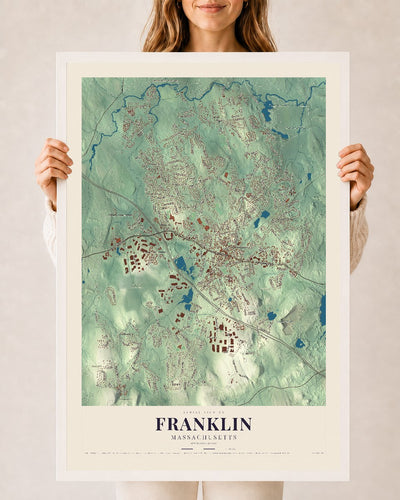 Franklin, Massachusetts map print - 24 x 36 white Ayous wood frame