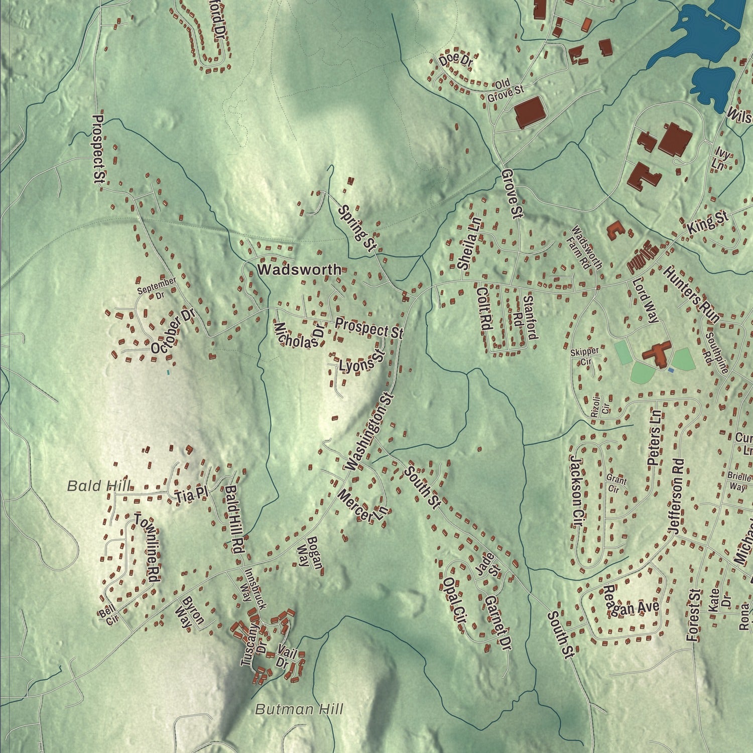 Terrain and local geography detail from the Franklin, Massachusetts map