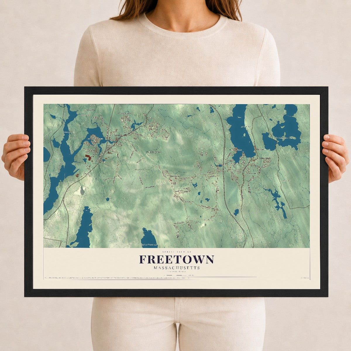 Freetown, Massachusetts map print - 12 x 18 black Ayous wood frame