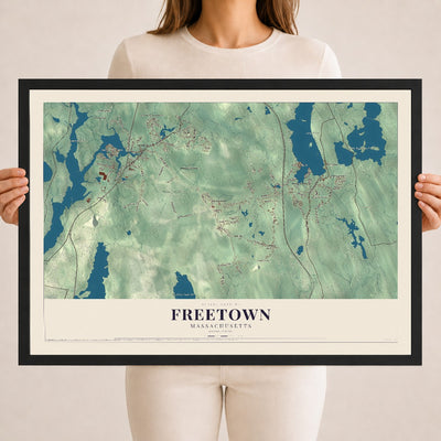 Freetown, Massachusetts map print - 18 x 24 black Ayous wood frame