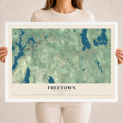 Freetown, Massachusetts map print - 18 x 24 white Ayous wood frame
