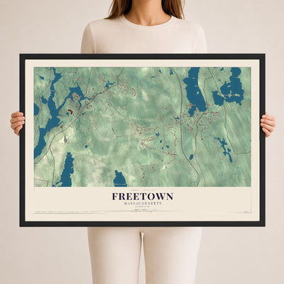 Freetown, Massachusetts map print - 24 x 36 black Ayous wood frame