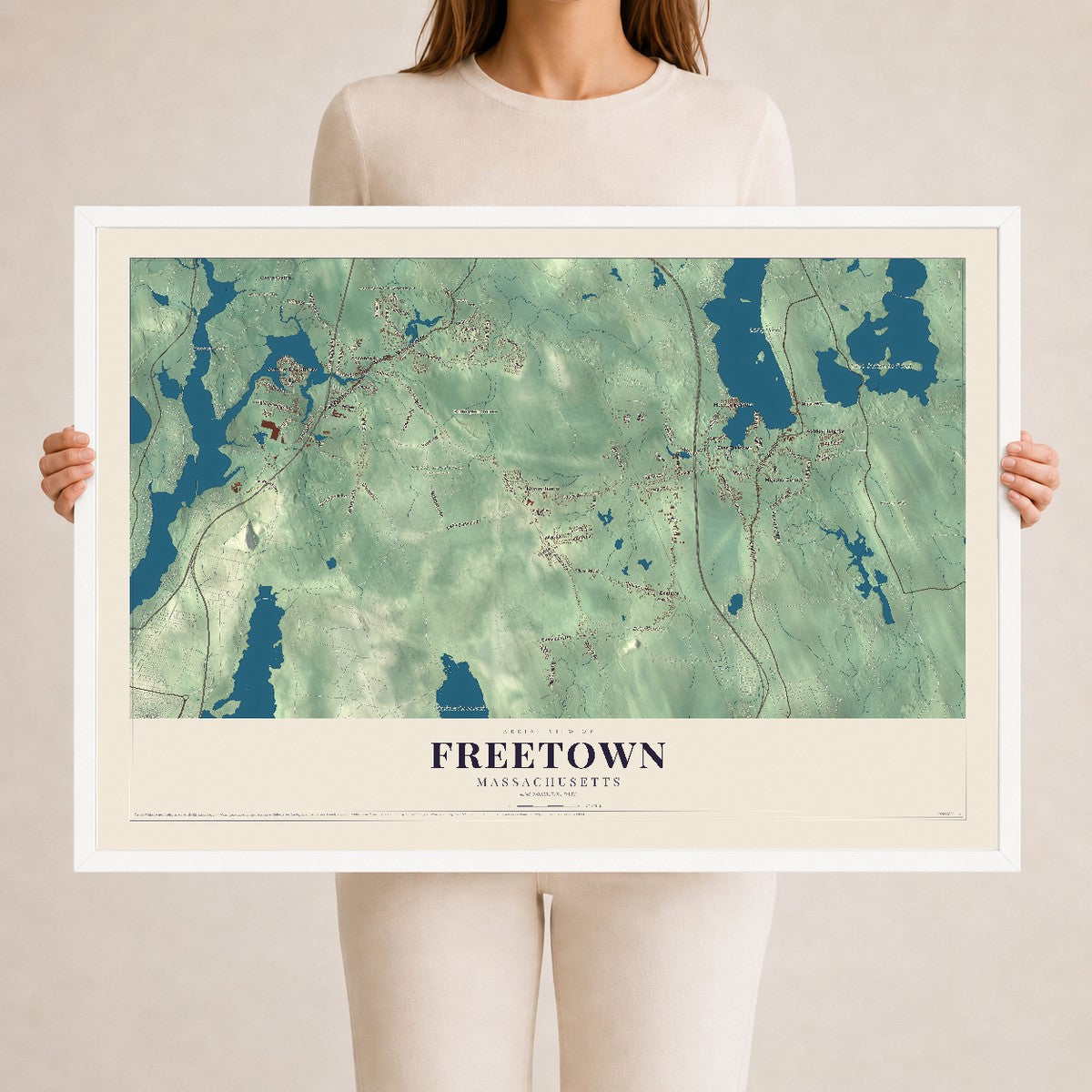 Freetown, Massachusetts map print - 24 x 36 white Ayous wood frame