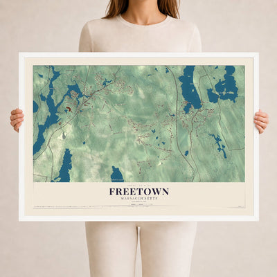 Freetown, Massachusetts map print - 24 x 36 white Ayous wood frame