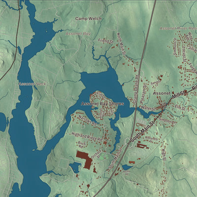 Terrain and local geography detail from the Freetown, Massachusetts map