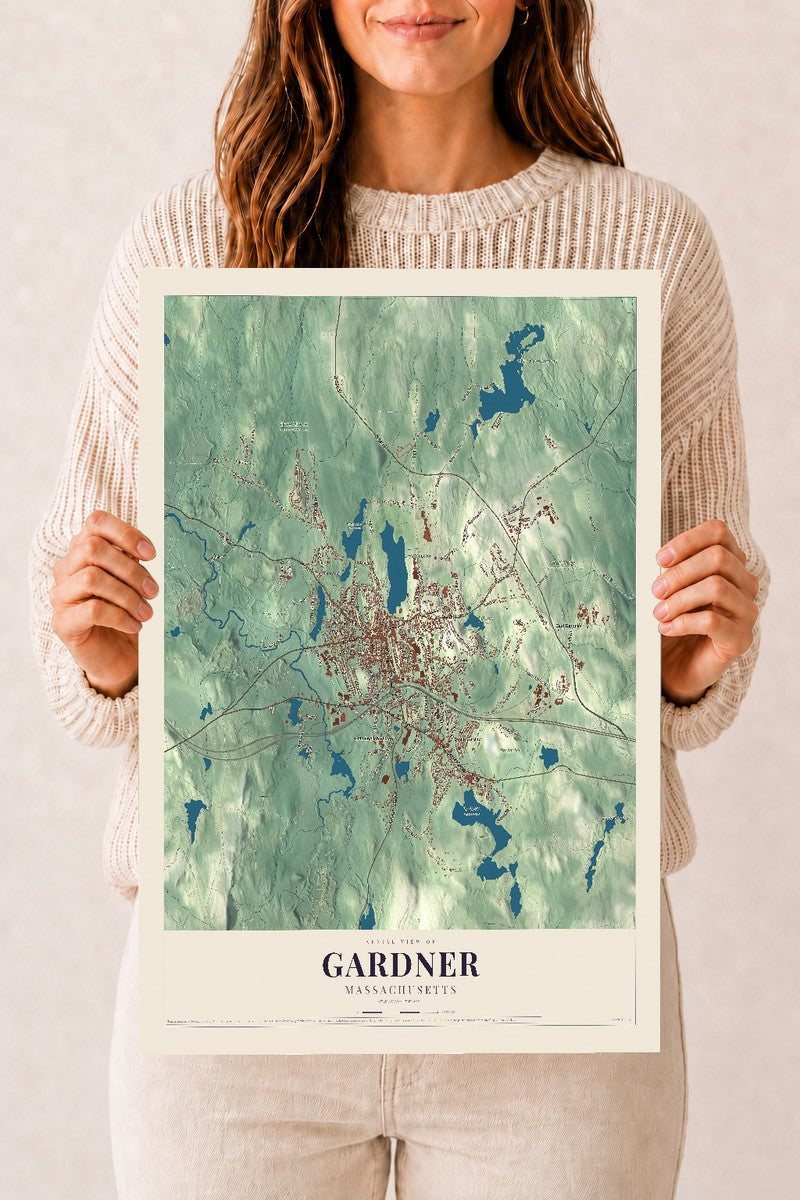 Gardner, Massachusetts map print - 12 x 18 archival matte print
