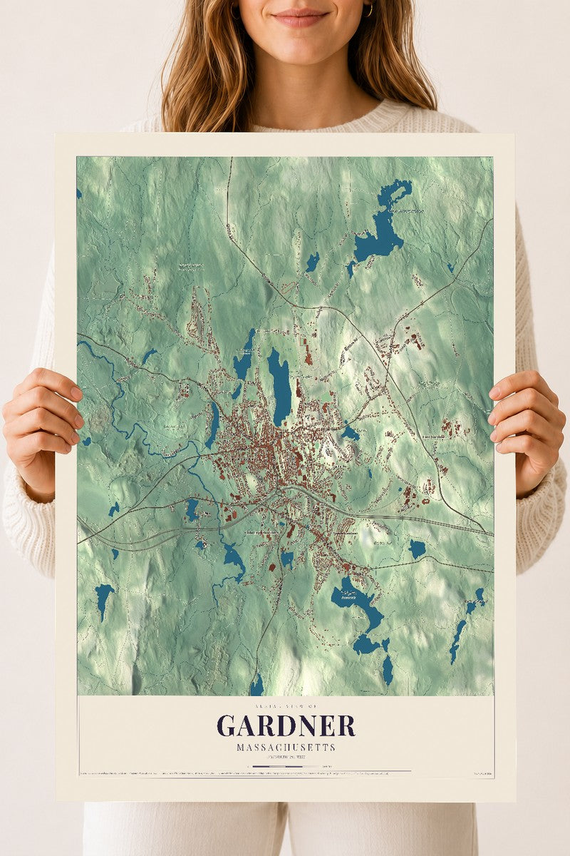 Gardner, Massachusetts map print - 18 x 24 archival matte print