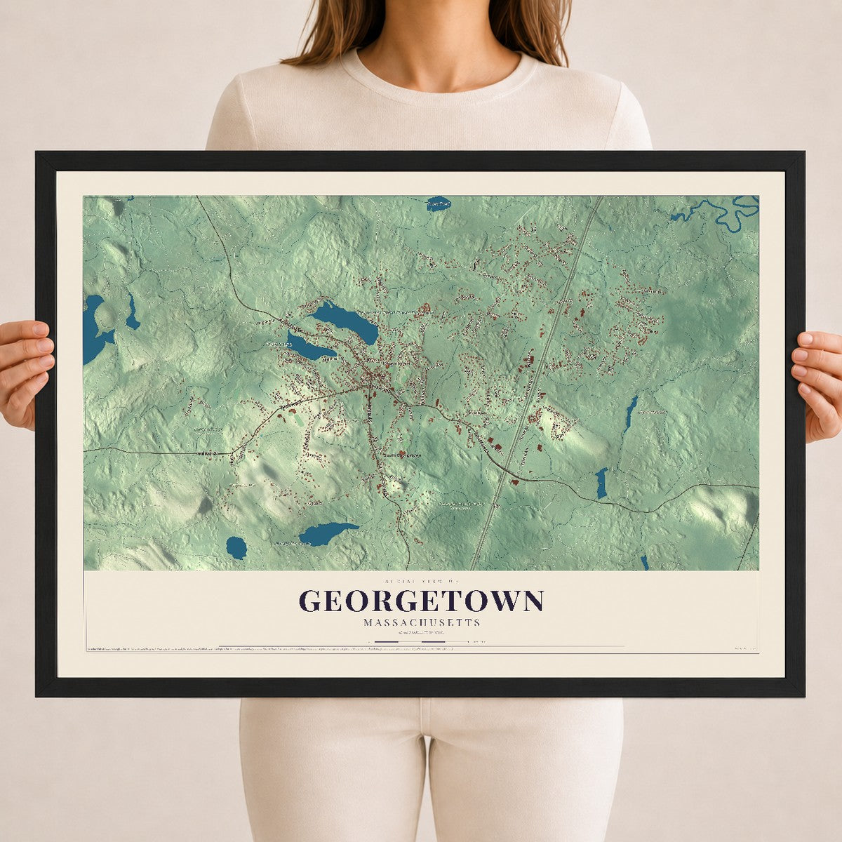 Georgetown, Massachusetts map print - 18 x 24 black Ayous wood frame