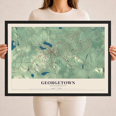 Georgetown, Massachusetts map print - 18 x 24 black Ayous wood frame