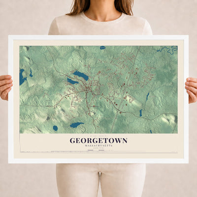 Georgetown, Massachusetts map print - 18 x 24 white Ayous wood frame