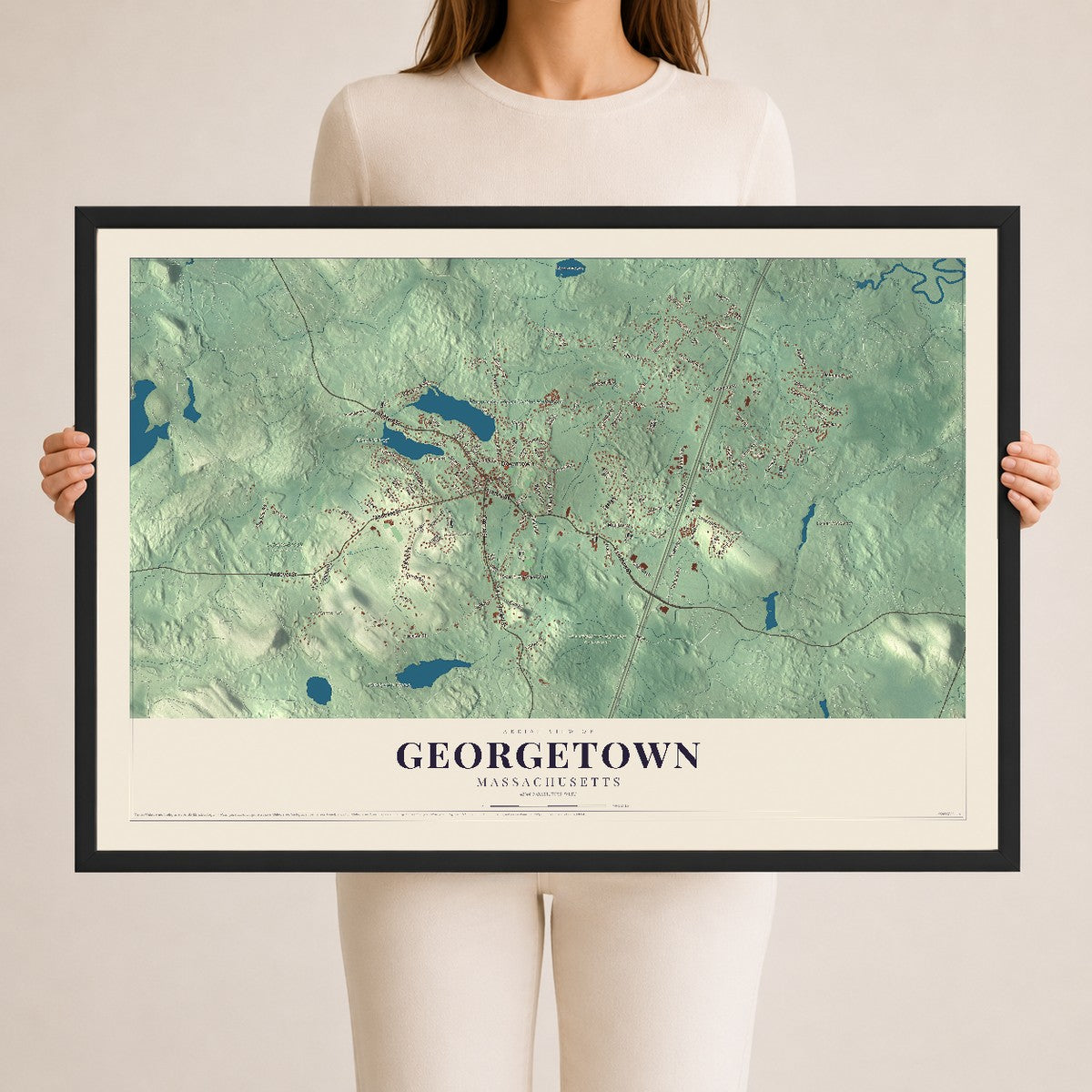Georgetown, Massachusetts map print - 24 x 36 black Ayous wood frame