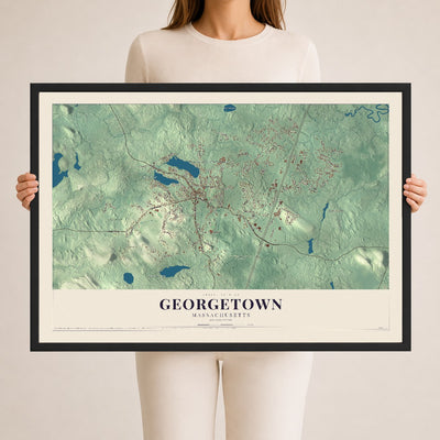 Georgetown, Massachusetts map print - 24 x 36 black Ayous wood frame
