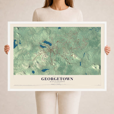 Georgetown, Massachusetts map print - 24 x 36 white Ayous wood frame
