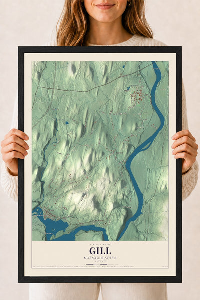 Gill, Massachusetts map print - 18 x 24 black Ayous wood frame